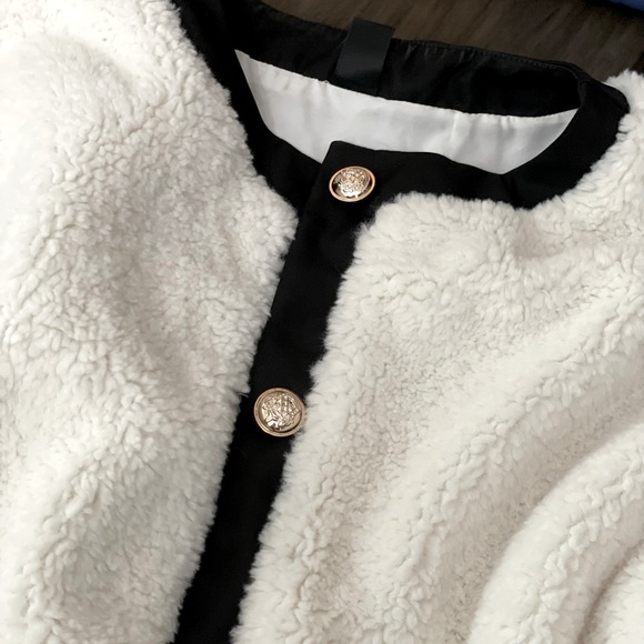 Contrast Trim Dual Pocket Drop Shoulder Teddy Jacket - Picture 8 of 8